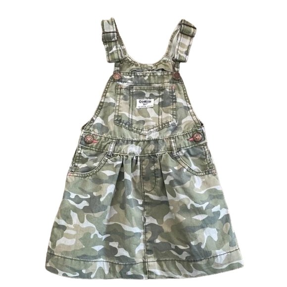 OshKosh B'gosh Khaki Green Camo Overall Jumper Dress 4T - Picture 1 of 9